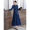 French Heavy-duty shirt collar long-sleeve denim dress for women, spring commute casual elegant waist Vestidos
