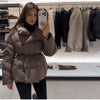 Buttoned Tie-Waist Stand Collar Puffer Jacket Solid Long Sleeve Winter Cozy Warm Women Outerwear Chic Casual Lady Coat