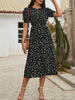 Women's Floral Print Puff Sleeve Dress, Round Neck Waist Tie Design, Boho Style Woven Fabric, All Season Wearable