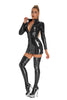 Sexy Women Latex PU Micro Mini Dress Shiny Zipper Open Bust Long Sleeve Costume Tight Dress Elastic Bodycon Pack Hip Leoatrd
