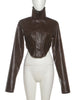 High Street PU Jacket Woman Zip Button Turtleneck Full Sleeve Navel Exposed Girls Motorcycle Style Classic Clothing