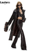 Spring Autumn Long Fitted Soft Black Pu Leather Flare Pants for Women Low Waist Sexy Designer Gyaru Clothes