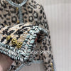 Vintage Wild Leopard Pattern Tweed Woven Jacket Women Fall Winter Edge Crochet O-neck Gold Buttons Long Sleeve Chic Coat