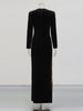 Solid Spliced Sequins Temperament Dresses for Women O Neck Long Sleeves Patchwork Bead Split Dress Female