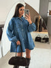 Women's Casual Shirt Button Long Sleeve Denim Dress Loose Pockets Dress