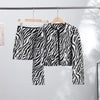 Women Zebra Print 2 Piece Set Round Neck Cropped Jacket Mini Skirt Set All Matching Suit Female Autumn Street Office Outfit