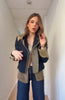 Retro Stand Collar Napoleon Slim Jacket Women Chic Navy Style Full Sleeve Gold Embroidered Coat Lady High Street Outwear