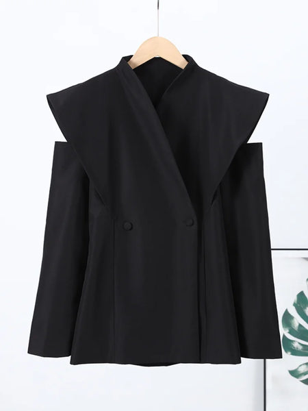 Hollow Out Long Sleeve Blazer Jacket For Women Spring Solid V-neck Waist Suit Coats Office Lady Chic Outerwear