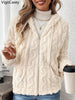 Women Autumn White Zipper Jacket White Long Sleeve Thick Plush Warm Coat Loose Winter Soft Lady Short Hooded Coat