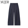 Mujer Black Baggy Pants Woman Pleated Wide Leg Pants for Women Striped Casual Women's Pants Spring High Waist Trousers Womens