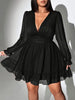 Sexy V-Neck Short Dress Plus Size Solid Polka Dot Long-Sleeve American Slim A-Line Skirt Elegant Party Women's Evening Dress