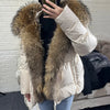 White Duck Down Jacket Winter Women Warm Loose Coat Natural Real Fox Fur Collar Thick Outerwear Parkas