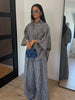 Loose Plaid Shirt Pants Two-piece Set Three Quarter Sleeve Oversize Blouses Wide Leg Pants Suit Women Casual Sets
