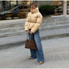 Solid Quilted Cotton Coat Women's Turtleneck Lace-up Full Sleeve Warm Jacket Autumn Winter Lady Commuter Outwear