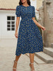 Women's Floral Print Puff Sleeve Dress, Round Neck Waist Tie Design, Boho Style Woven Fabric, All Season Wearable