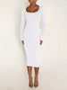 Womens Long Sleeve U-Neck Party Bodycon Midi Jumper Dress Stretch Winter Dresses