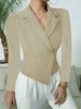 Women Casual Slim Ruched Buttons Blazers Notch Lapel Work Office Blazer