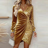 Elegant Sequins Design Long Sleeve Party Dress Women Sexy V Neck Bodycon Dresses For Women Evening Dress Christmas Clothes