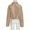 Hipster Zip Crop Jacket Women Warm Chic Pocket Turtleneck Full Sleeve Ribbon Street Basic Winter Puffer Quilted Parkas