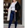 Women Fuzzy Fleece Lined Hooded Long Open Cardigan Warm Sherpa Trim Mid Length Coat With Side Pockets Loose Winter Outerwear