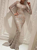 Women's Formal Evening Dress Sequin Appliques Slim Crew Neck Fishtail Dress Long Sleeve Maxi Bodycon Wedding Prom Dresses
