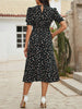 Women's Floral Print Puff Sleeve Dress, Round Neck Waist Tie Design, Boho Style Woven Fabric, All Season Wearable