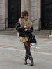 Ladies Winter Retro Fur Collar Leather Jacket V‑Neck Full Lapel Long Sleeve Double Breasted Urban Warm Casual Outer