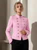 Elegant Women Stand Collar Double Breasted Military Jacket Slim Fit Waist Cropped Blazer Solid Color Lady Outer Coat