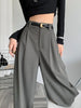 Fall Winter Elegant Gray Suits Pants for Women Office Lady High Waist Wide Leg Trousers with Pockets Black Pants