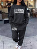 2 Pcs Hoodies Set Women California 1850 Letter Print Sweatpants Fleece Pocket Sweatshirt Jogging Outfits Winter Loose Clothes