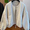 Korean O-neck Short Cotton Jacket for Women Simple Striped Loose Women's Coats Thicked Warm Zipper Top Chaqueta Mujer Parkas