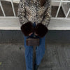 Women Leopard Print Stand Collar Waist Cinched Faux Fur Short Coat Fluffy Cuff Outerwear Winter Ladies Warm Furry Jacket