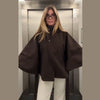 Women's Poncho Coats Vintage Stand Collar Belt Button Lace Up Full Sleeve Overcoat Female Autumn Lady Streetwears