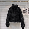 Winter Heavy Industry Colorful Sequin Stand Collar Warm Jacket For Women Cotton-padded Coat 11A07258