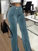 Women Streetwear Corduroy Zipper Fly V-low Waist Straight Wide Leg Trousers Autumn Winter Pants