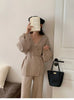 Sweater Set Women's Loose Outer Wear Lazy Style Winter Lace-up Knitted Jacket Cardigan Wide-leg Pants Two-piece Set