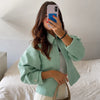 Cropped Tweed Jacket Women's Jacket Demi-Season Zip-Up Long Sleeve Top Mint Green Textured Outerwear Streetwear Coats