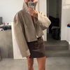 Solid Women's Jacket Stand-Collar Long-Sleeved Leather Grain Loose Female Jackets Autumn Lady Chic Streetwear