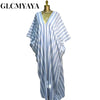 Fall Holiday Half Batwing Sleeve Striped Print Loose Long Dress Street Women Party Vestidos Maxi Dresses Vestidos