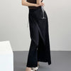 Elegant Navy Blue Pleated Wrap Wide Leg Pants Women High Waist Vertical Pleat Casual Trousers Spring 2DB7425
