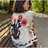 Chic Embroidery Pink Lace Up Woman Short Coat Casual Long Sleeves V Neck Jacket Autumn Lady Commuter Street Outerwear