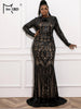 Black Sequin Plus Size Party Dress Elegant Women O-neck Long Sleeve Bodycon Mermaid Prom Dresses Large Size Evening Gown
