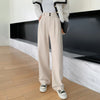Autumn Winter High Waist Woolen Women's Wide Leg Pants Button Korean Casual Loose Straight Full Length Trousers Female