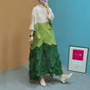 Diamond Pleated Maxi Dress for Women Full Sleeves Color Block Fold Turtleneck Loose Dresses Autumn 8GR2395