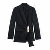 Women Suit Pants Two-Piece Set Buckle Decoration Long Sleeve Blazer Coat + Straight-Leg Pants 2 Pieces Sets Chic Woman Outfits
