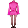 Women's Sparkle Diamond Blazers Coat Female Streetwear Long Sleeve Casual Spliced Feather Chic Suit Coats