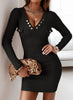 Autumn and Winter Women's Dress Casual Knitted Rib Dress Long Sleeve Wrap Hip Button Waist Wrap Women's Dress