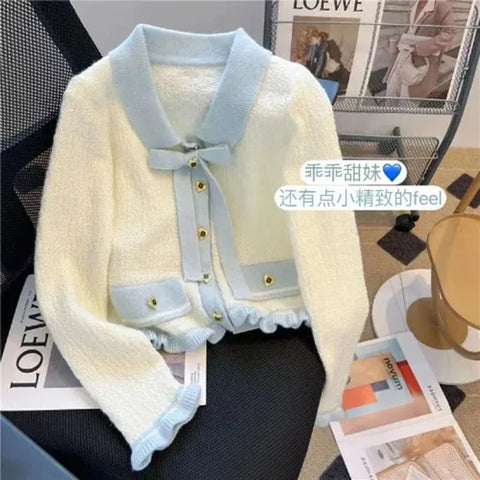 Ladies Spring Autumn Loose Small Fragrant Bow Knit Sweater Cardigan High-Quality Jacket Women's Single-Breasted Coat Female
