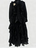 Solid Spliced Ruffles Folds Dresses for Women O Neck Long Sleeves High Waist Patchwork Lace Up Dress Female