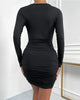 Sexy Deep V-Neck Party Clubwear Short Dresses Women Shirring Long Sleeves Wrap Hip Dress Autumn Casual Solid Color Dress